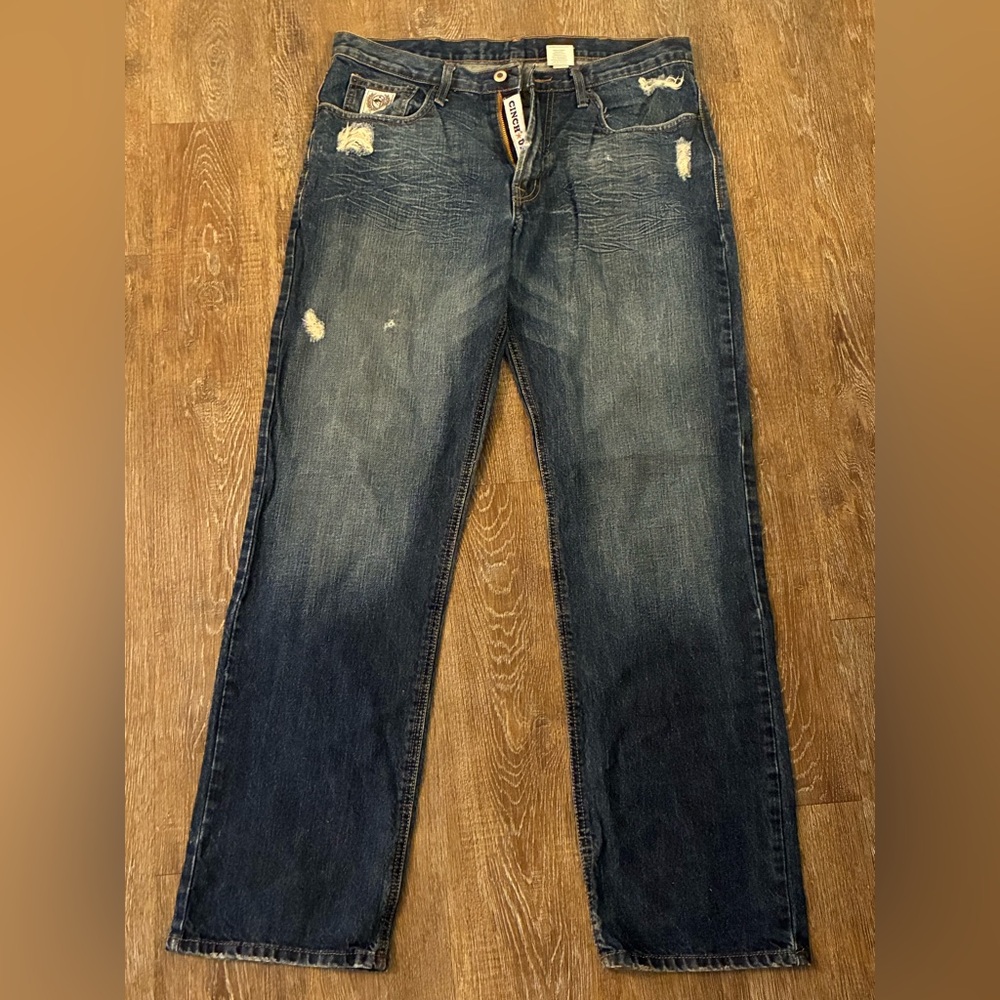 Cinch Men’s Jeans 34x34 Medium Wash Relaxed Fit Straight Distressed Western